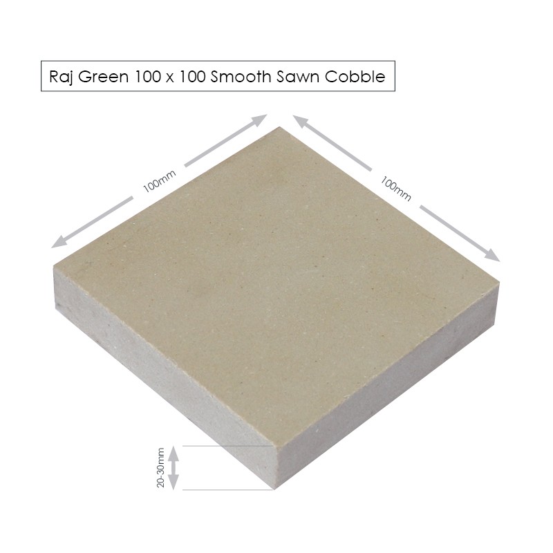 Sawn Raj Green Cobbles 100x100